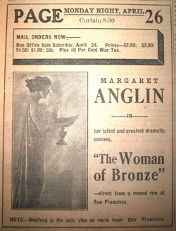Margaret Anglin in "Woman of Bronze," April 22, 1920