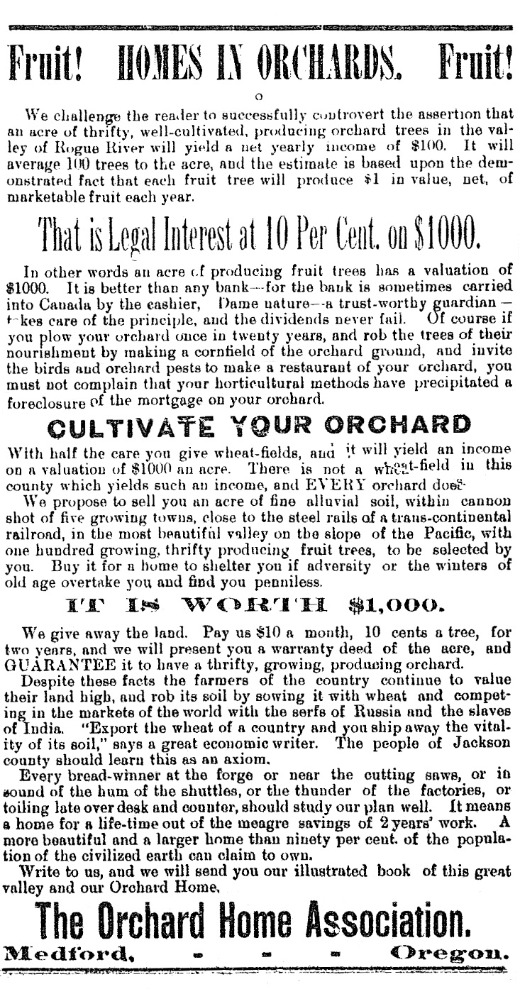 Orchard Home ad, December 13, 1890 Democratic Times