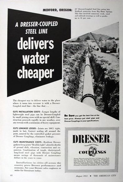 Water pipe ad, August 1953 American Cities magazine