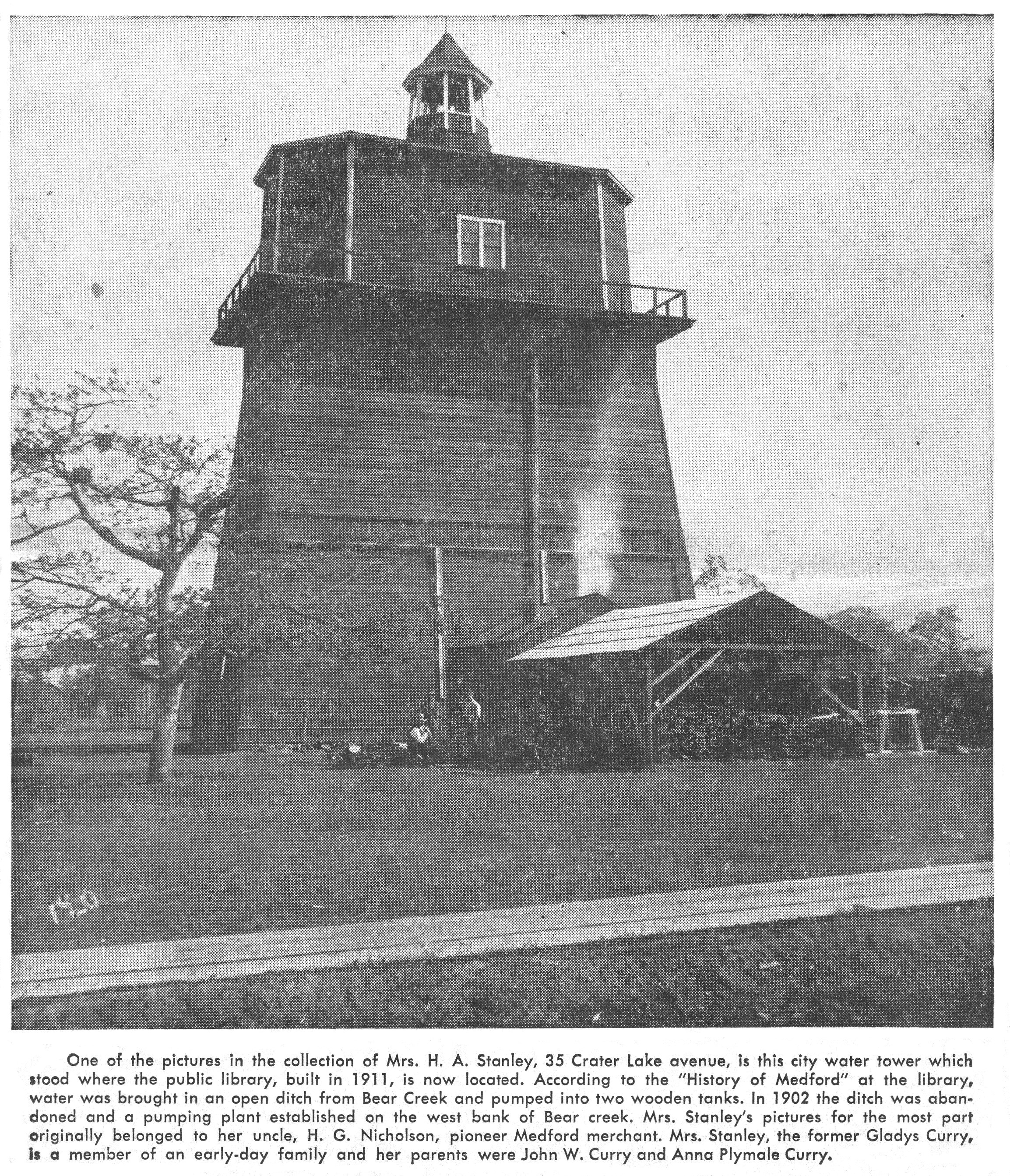 Medford Water Tower 1890s--February 27, 1955 Medford Mail Tribune