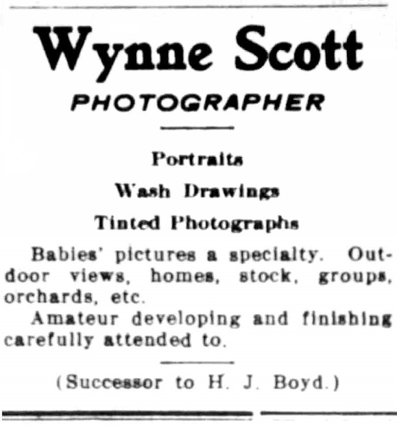 Wynne Scott ad, September 19, 1912 Ashland Tidings