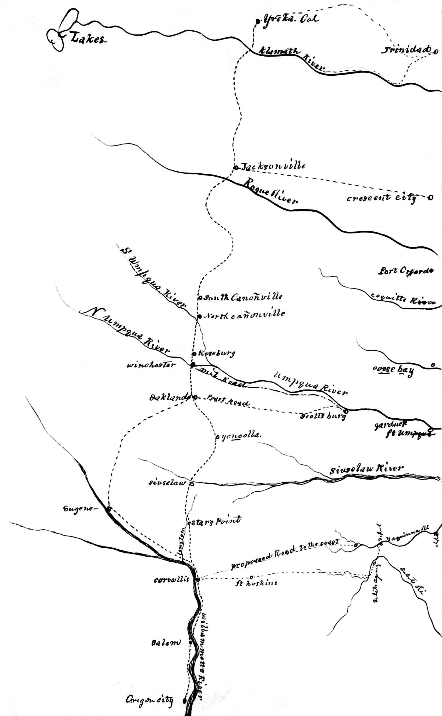 B. F. Dowell's map of postal routes, 1858