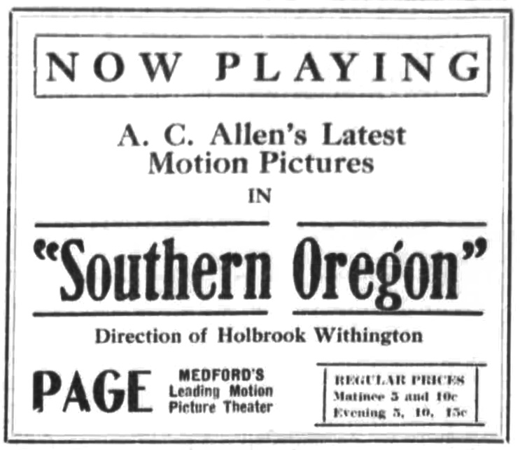Ad for Albert C. Allen film, February 16, 1916 Medford Mail Tribune