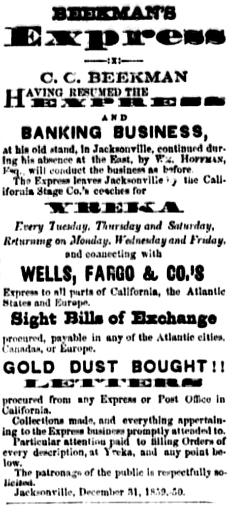 Beekman ad, May 19, 1860 Oregon Sentinel