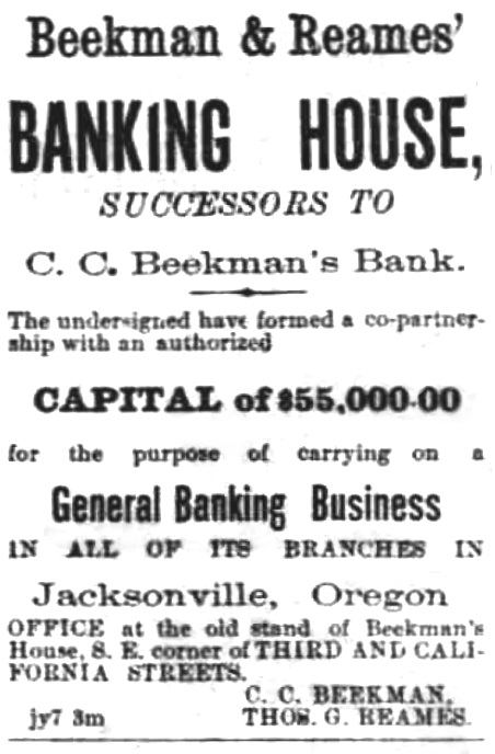 Beekman & Reames ad, October 20, 1887 Oregon Sentinel