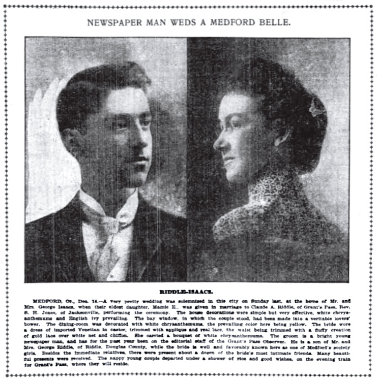 Claude A. Riddle, Mamie Isaacs, December 15, 1901 Sunday Oregonian