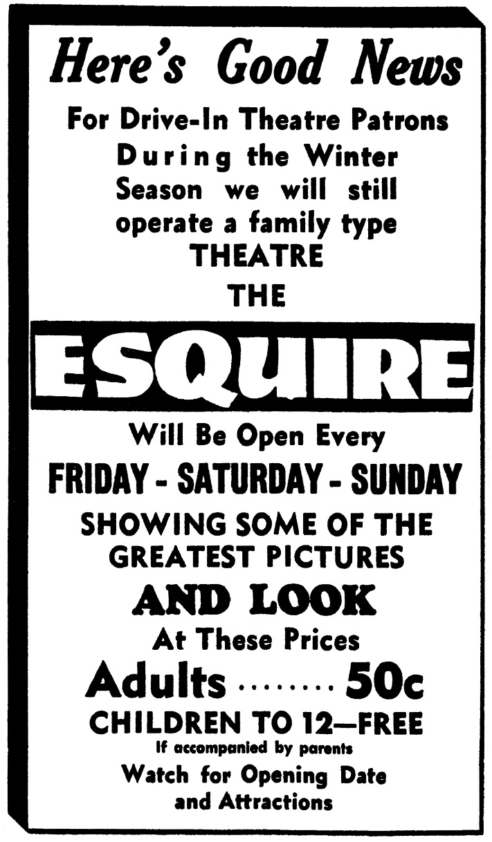 Esquire Theater ad, November 19, 1954 Medford Mail Tribune