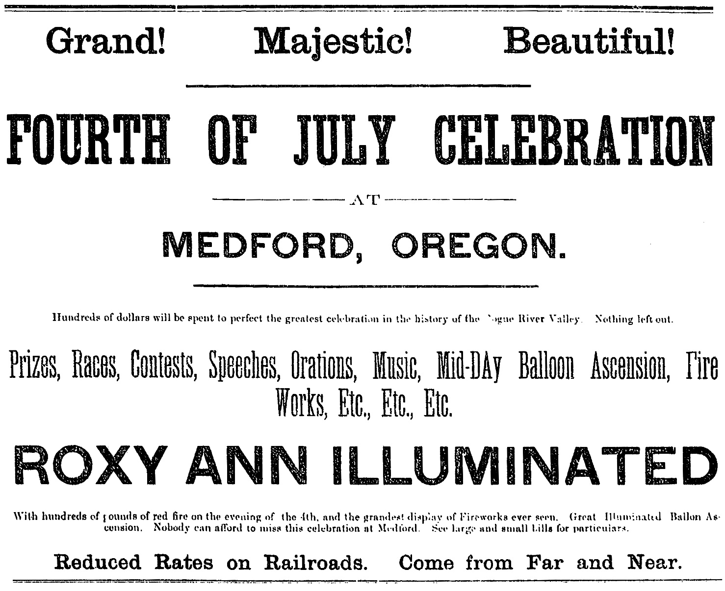 Fourth of July ad, June 24, 1892 Southern Oregon Mail
