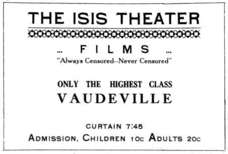 Isis Theater ad, August 6, 1910 Medford Saturday Review