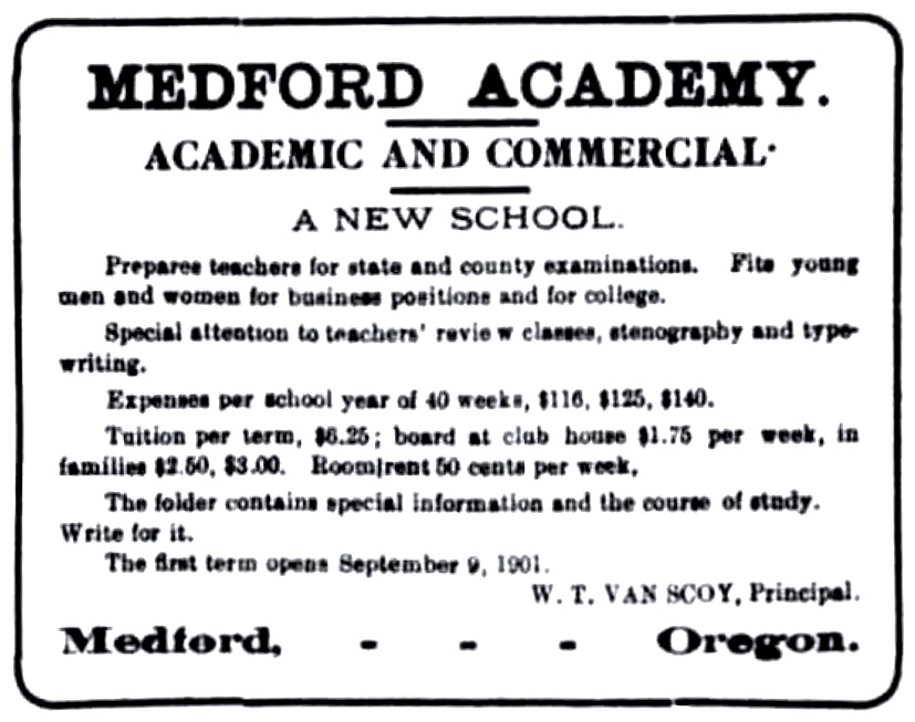Medford Academy ad, October 15, 1901 Grants Pass Rogue River Courier