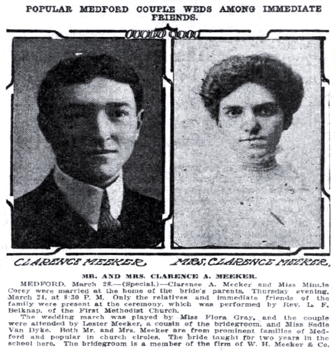 Mr. and Mrs. Clarence Meeker, March 29, 1910 Oregonian