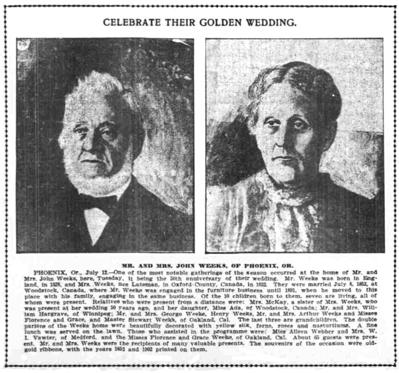 Mr. and Mrs. John Weeks, July 14, 1902 Oregonian