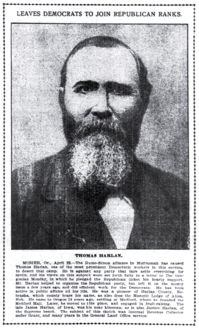 Thomas Harlan, April 23, 1902 Oregonian