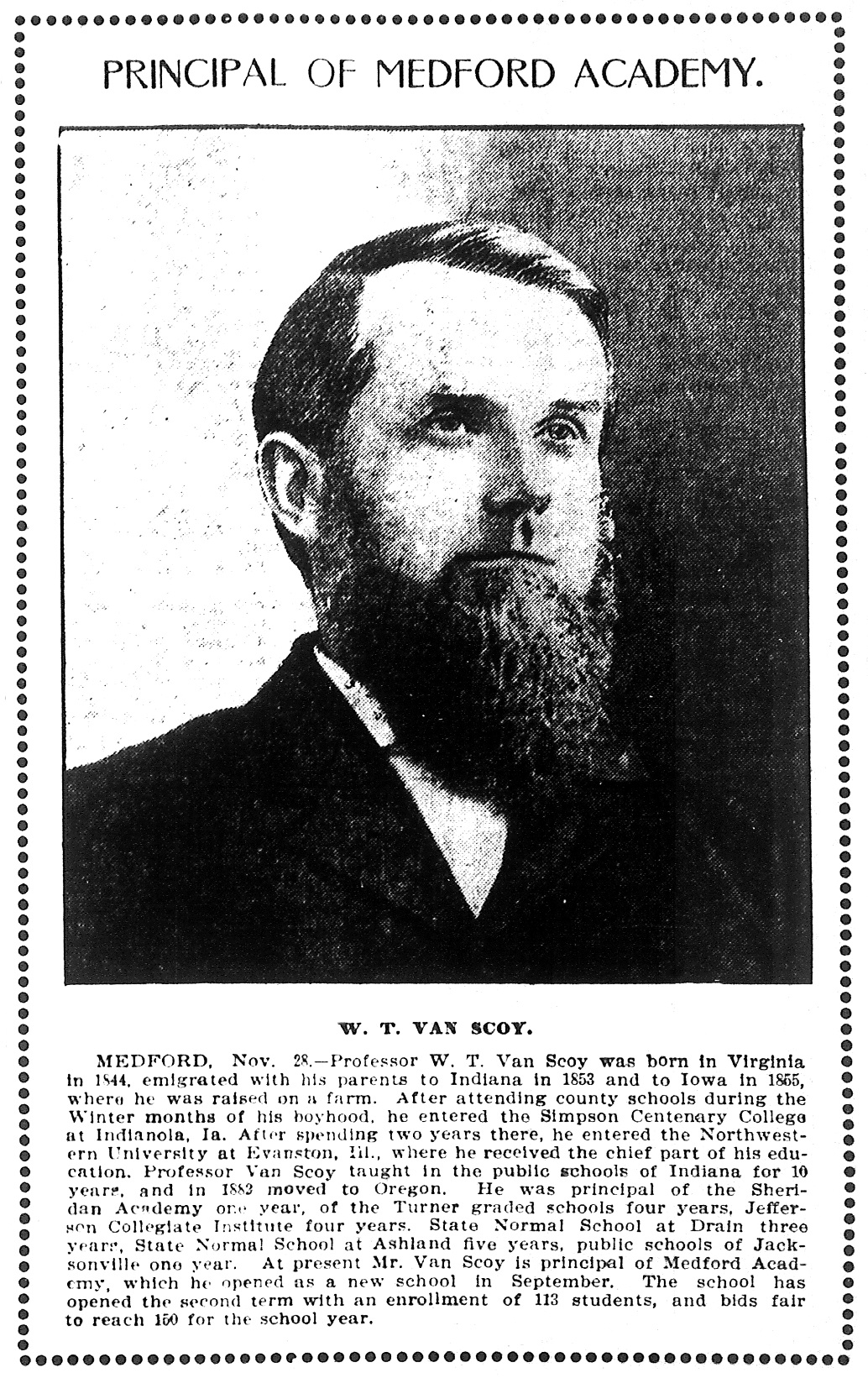 W. T. Van Scoy, November 28, 1901 Portland Telegram