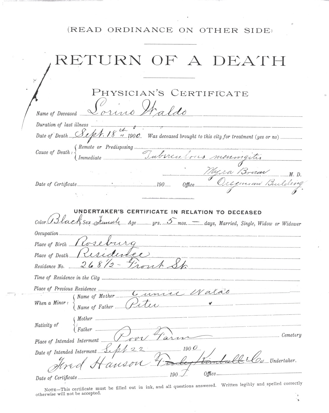Lorino Waldo Death Certificate